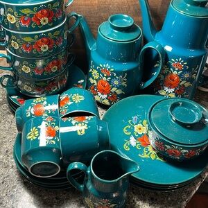 Handmade porcelain coffee tea soup set for 4 persons